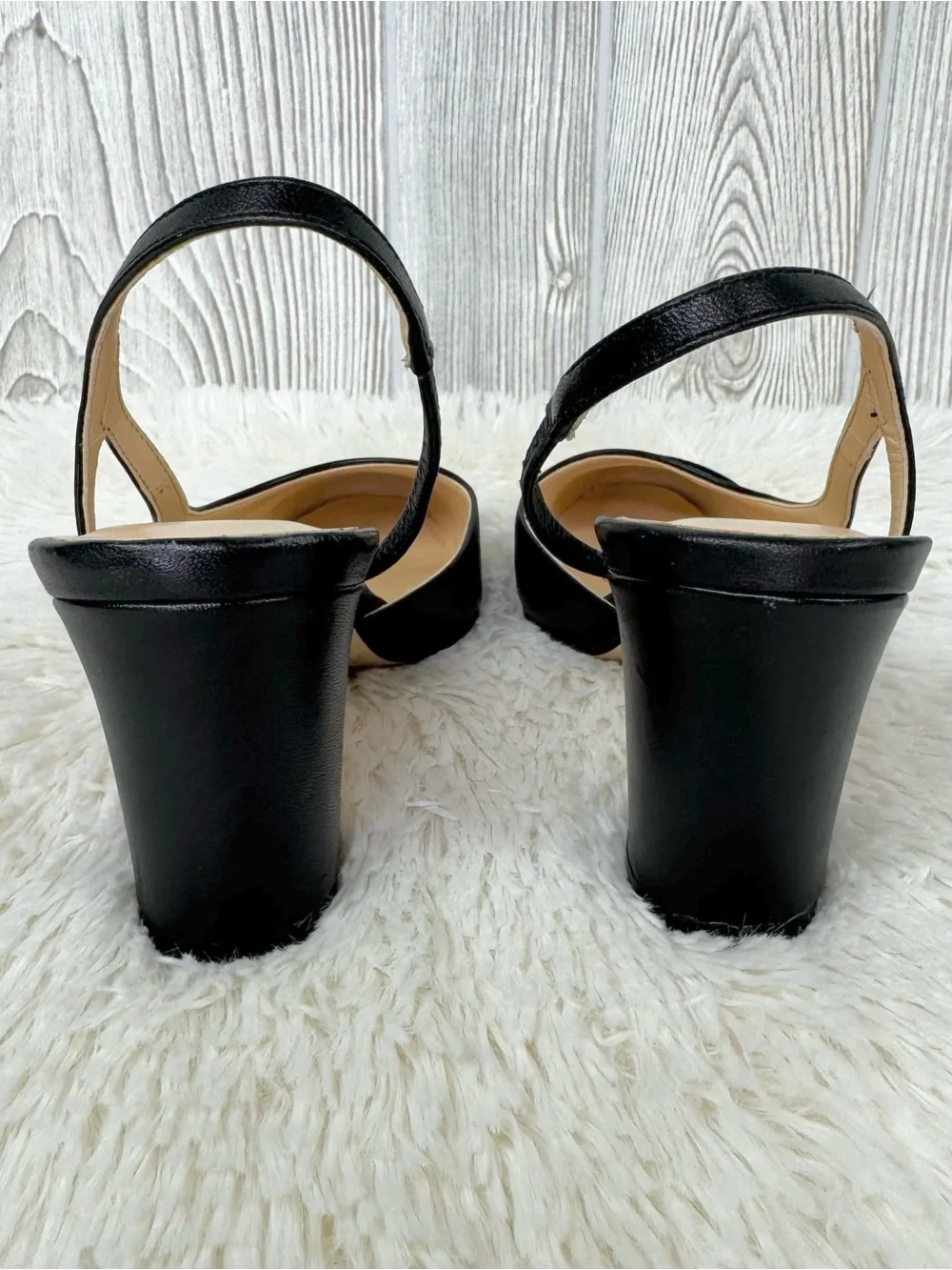 Ivanka Trump Liah Black Slingback Block Heel Pumps 6 Leather Suede Closed Toe